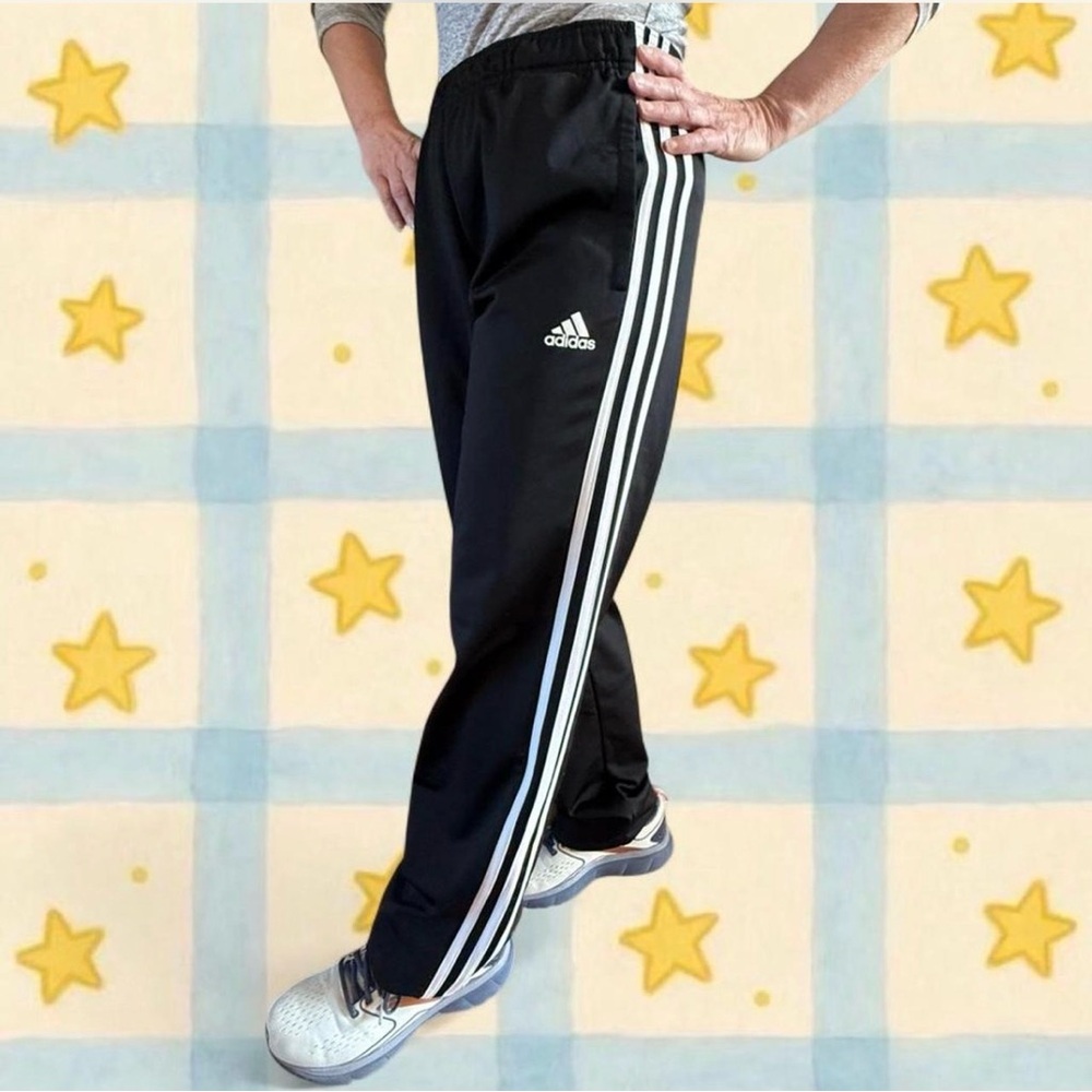 Adidas Black Track Pants with White Stripes